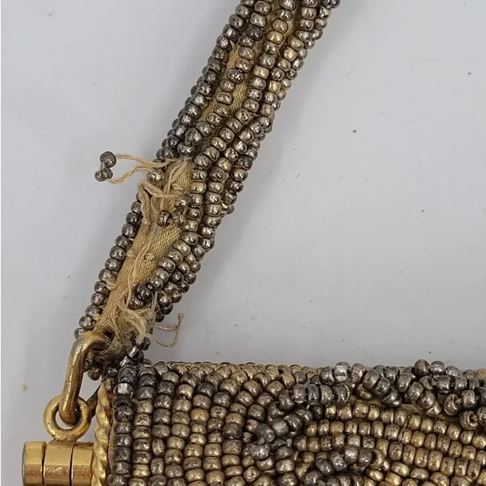 Vintage Gold Seed Bead Floral Evening Purse Art Deco Coquette Glamour Chic